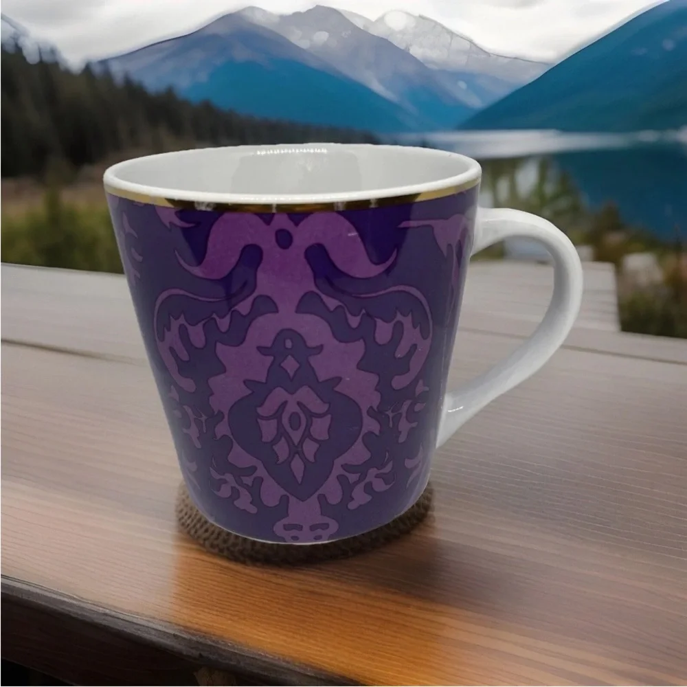 Starbucks 2004 Purple Tapestry Damask Brocade Gold Rim Coffee Cup - Picture 2 of 9